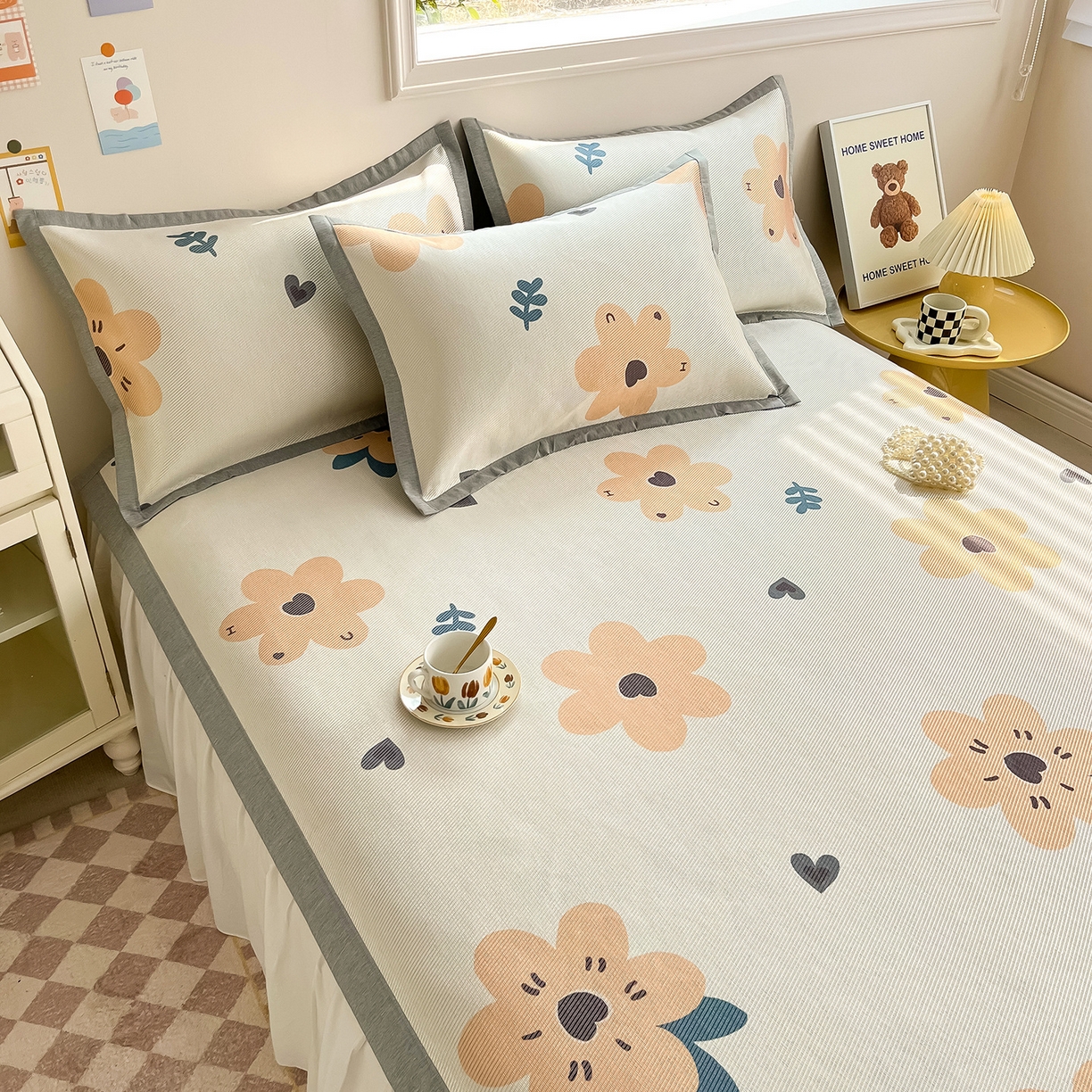 91家纺网 家纺一手货源 找家纺 懒猫家纺 2026新款250D数码印花宽边圆网冰丝凉席 邂逅