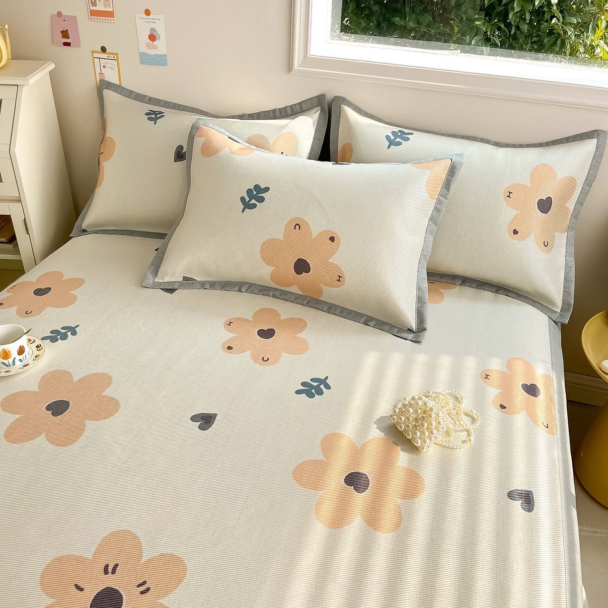 91家纺网 家纺一手货源 找家纺 懒猫家纺 2026新款250D数码印花宽边圆网冰丝凉席 邂逅