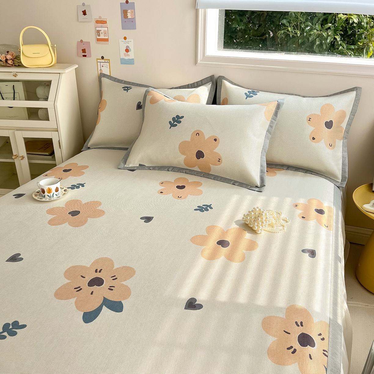 91家纺网 家纺一手货源 找家纺 懒猫家纺 2026新款250D数码印花宽边圆网冰丝凉席 邂逅