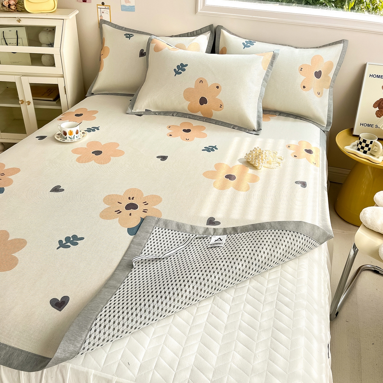 91家纺网 家纺一手货源 找家纺 懒猫家纺 2026新款250D数码印花宽边圆网冰丝凉席 邂逅