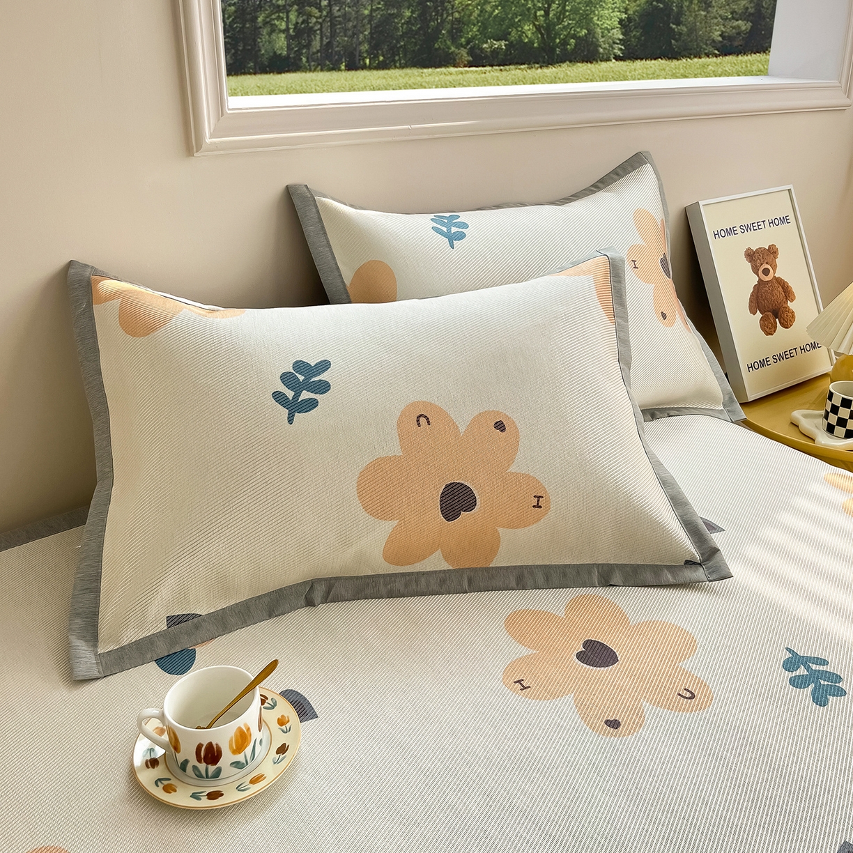 91家纺网 家纺一手货源 找家纺 懒猫家纺 2026新款250D数码印花宽边圆网冰丝凉席 邂逅