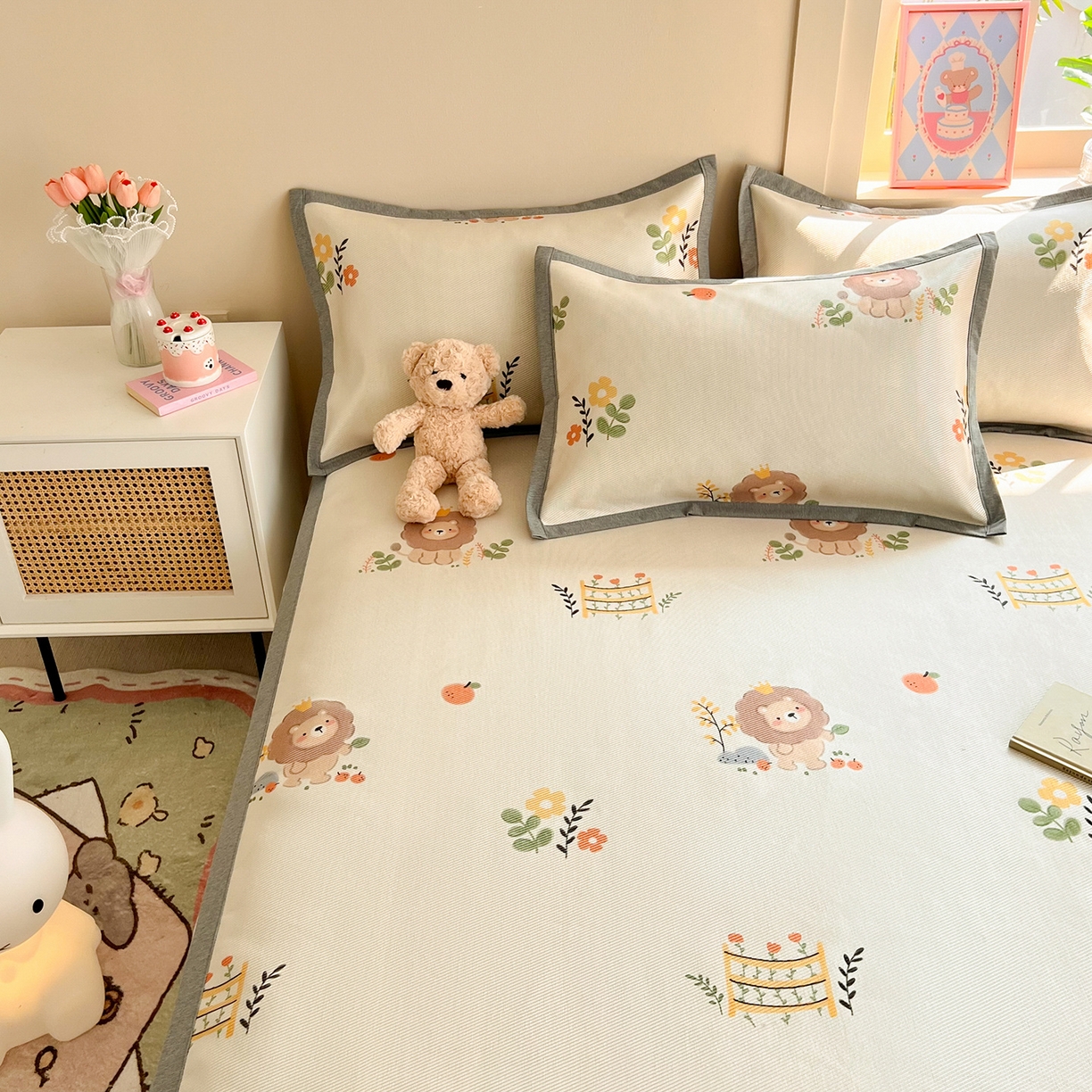 91家纺网 家纺一手货源 找家纺 懒猫家纺 2026新款250D数码印花宽边圆网冰丝凉席 辛巴