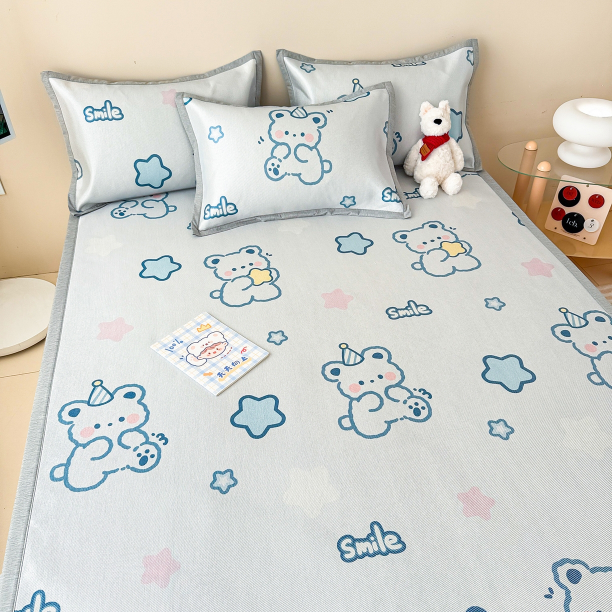 91家纺网 家纺一手货源 找家纺 懒猫家纺 2026新款250D数码印花宽边圆网冰丝凉席 星光小熊