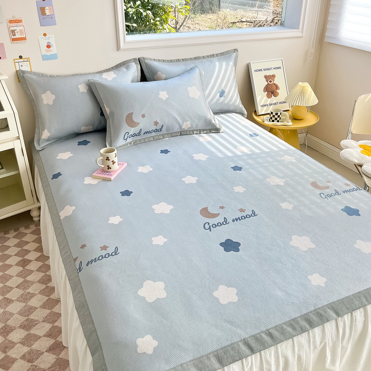 91家纺网 家纺一手货源 找家纺 懒猫家纺 2026新款250D数码印花宽边圆网冰丝凉席 星月湾