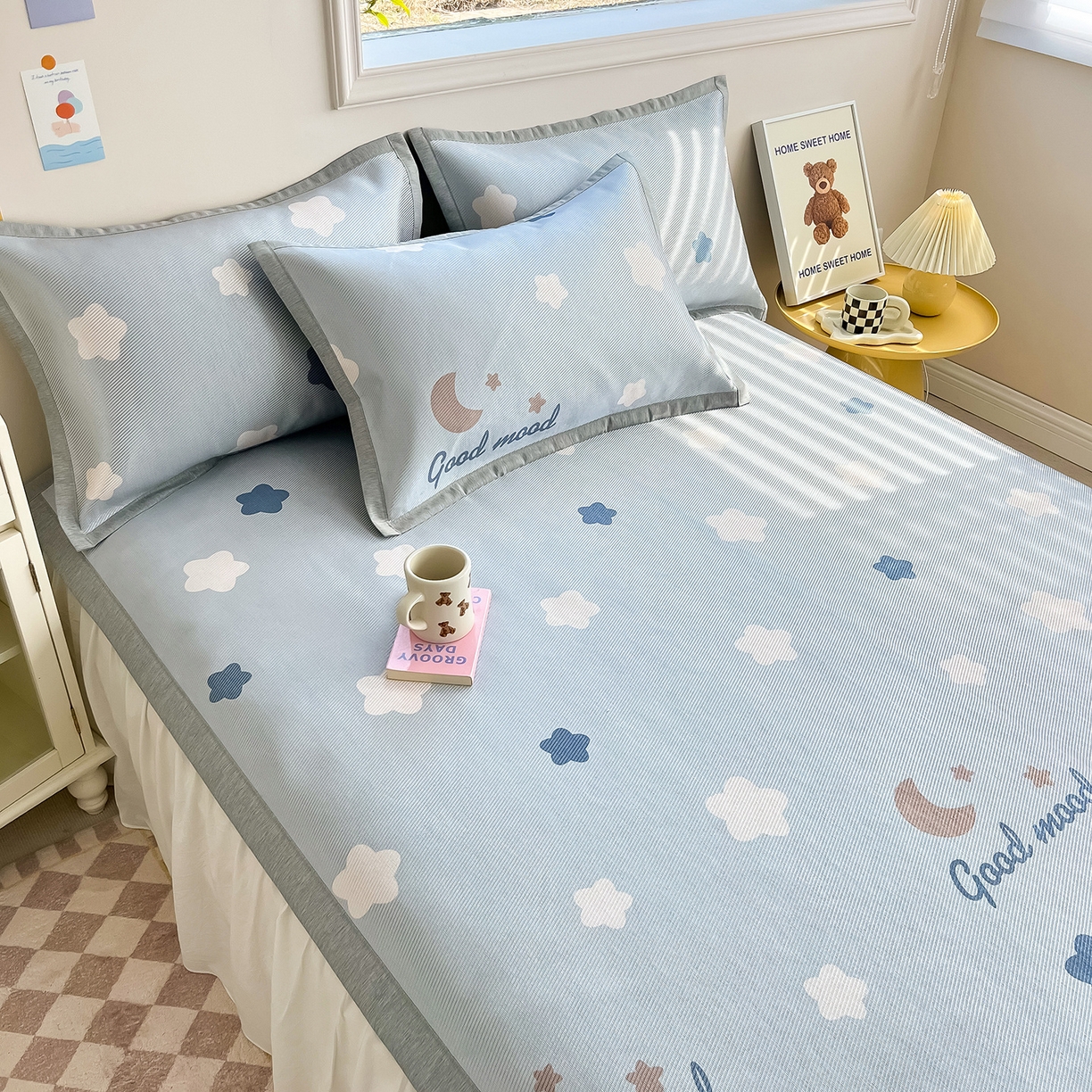 91家纺网 家纺一手货源 找家纺 懒猫家纺 2026新款250D数码印花宽边圆网冰丝凉席 星月湾