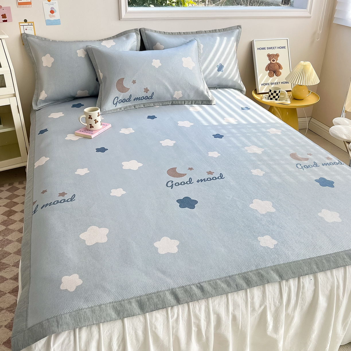 91家纺网 家纺一手货源 找家纺 懒猫家纺 2026新款250D数码印花宽边圆网冰丝凉席 星月湾