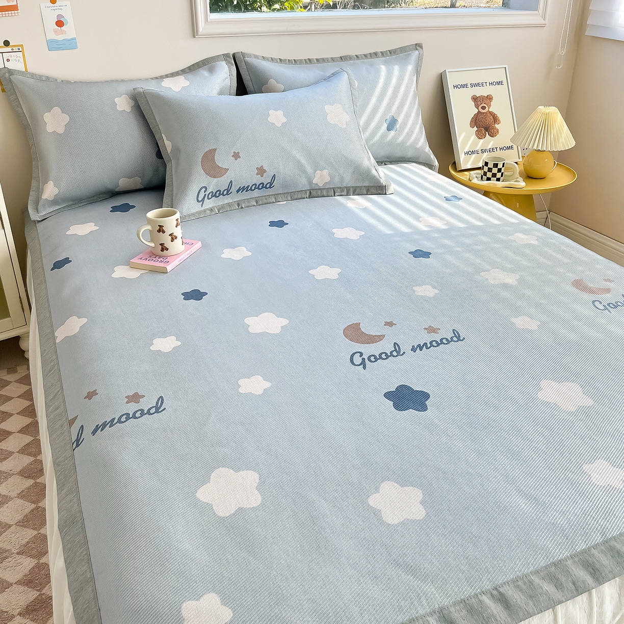 91家纺网 家纺一手货源 找家纺 懒猫家纺 2026新款250D数码印花宽边圆网冰丝凉席 星月湾