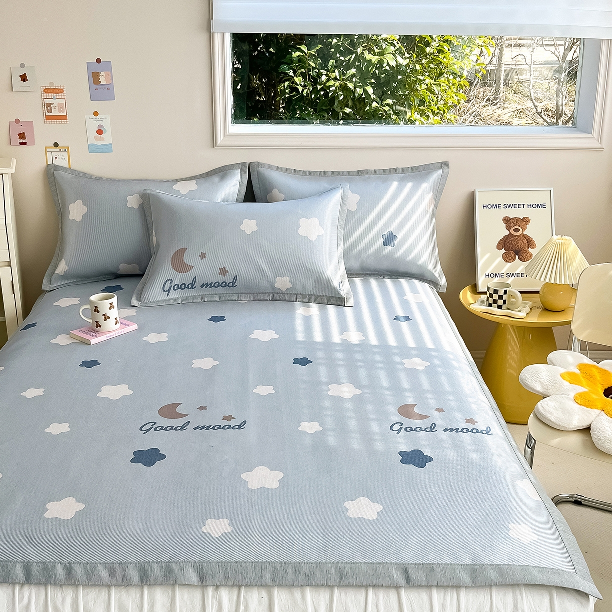 91家纺网 家纺一手货源 找家纺 懒猫家纺 2026新款250D数码印花宽边圆网冰丝凉席 星月湾