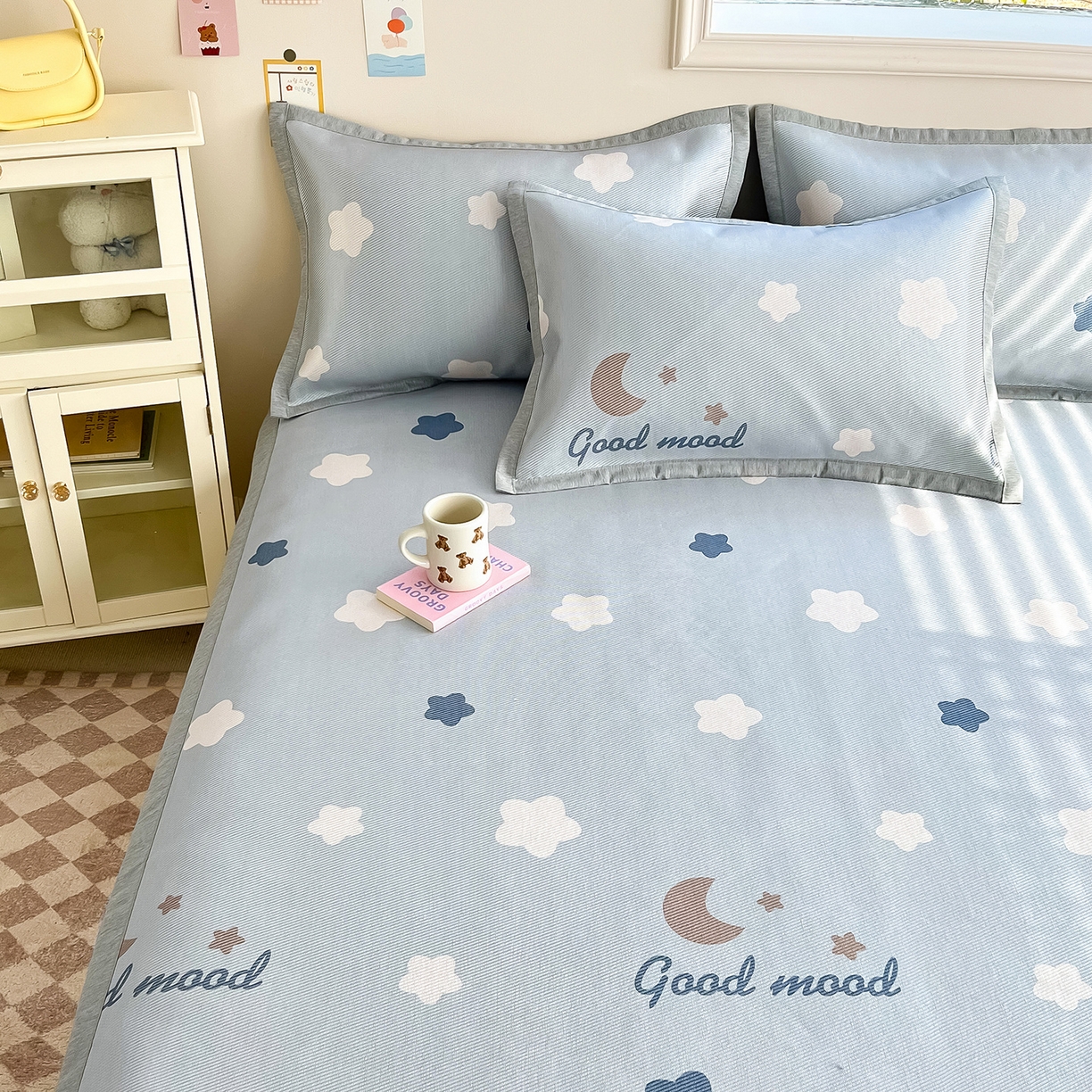 91家纺网 家纺一手货源 找家纺 懒猫家纺 2026新款250D数码印花宽边圆网冰丝凉席 星月湾