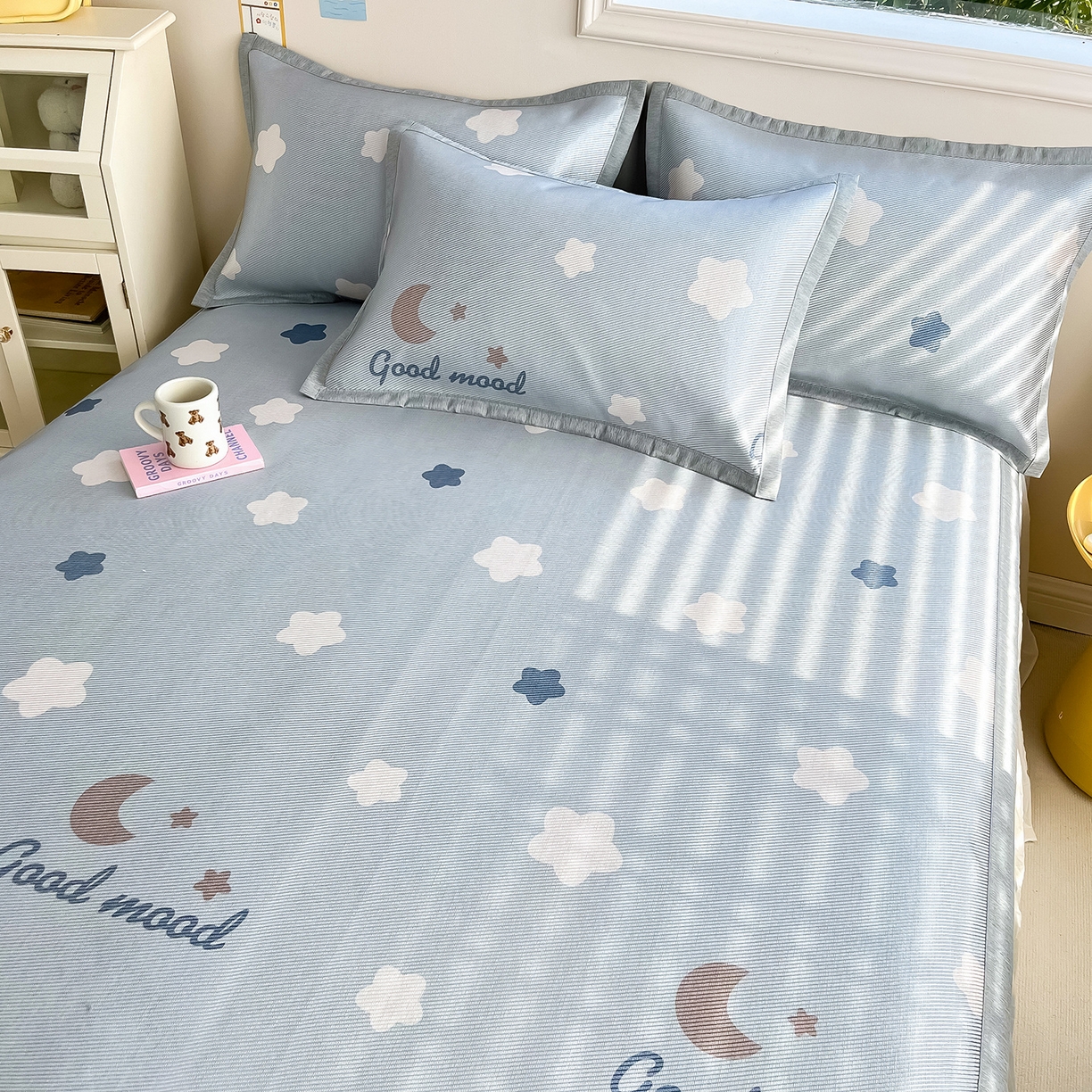 91家纺网 家纺一手货源 找家纺 懒猫家纺 2026新款250D数码印花宽边圆网冰丝凉席 星月湾