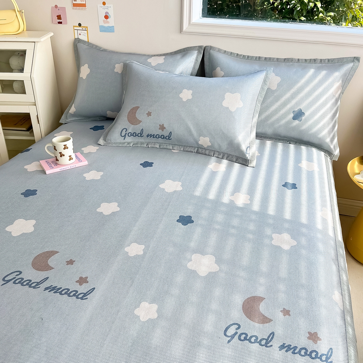 91家纺网 家纺一手货源 找家纺 懒猫家纺 2026新款250D数码印花宽边圆网冰丝凉席 星月湾