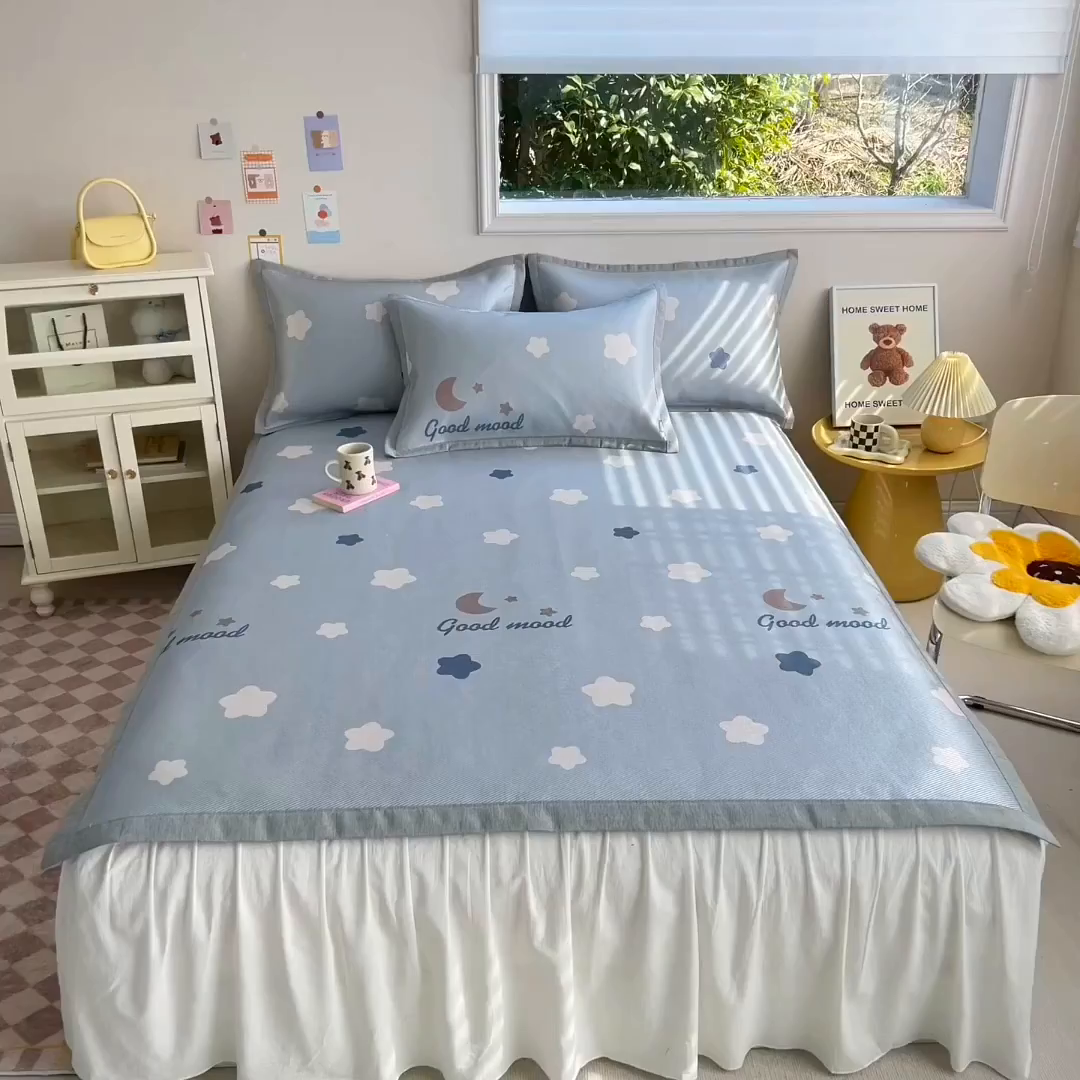 91家纺网 家纺一手货源 找家纺 懒猫家纺 2026新款250D数码印花宽边圆网冰丝凉席 星月湾