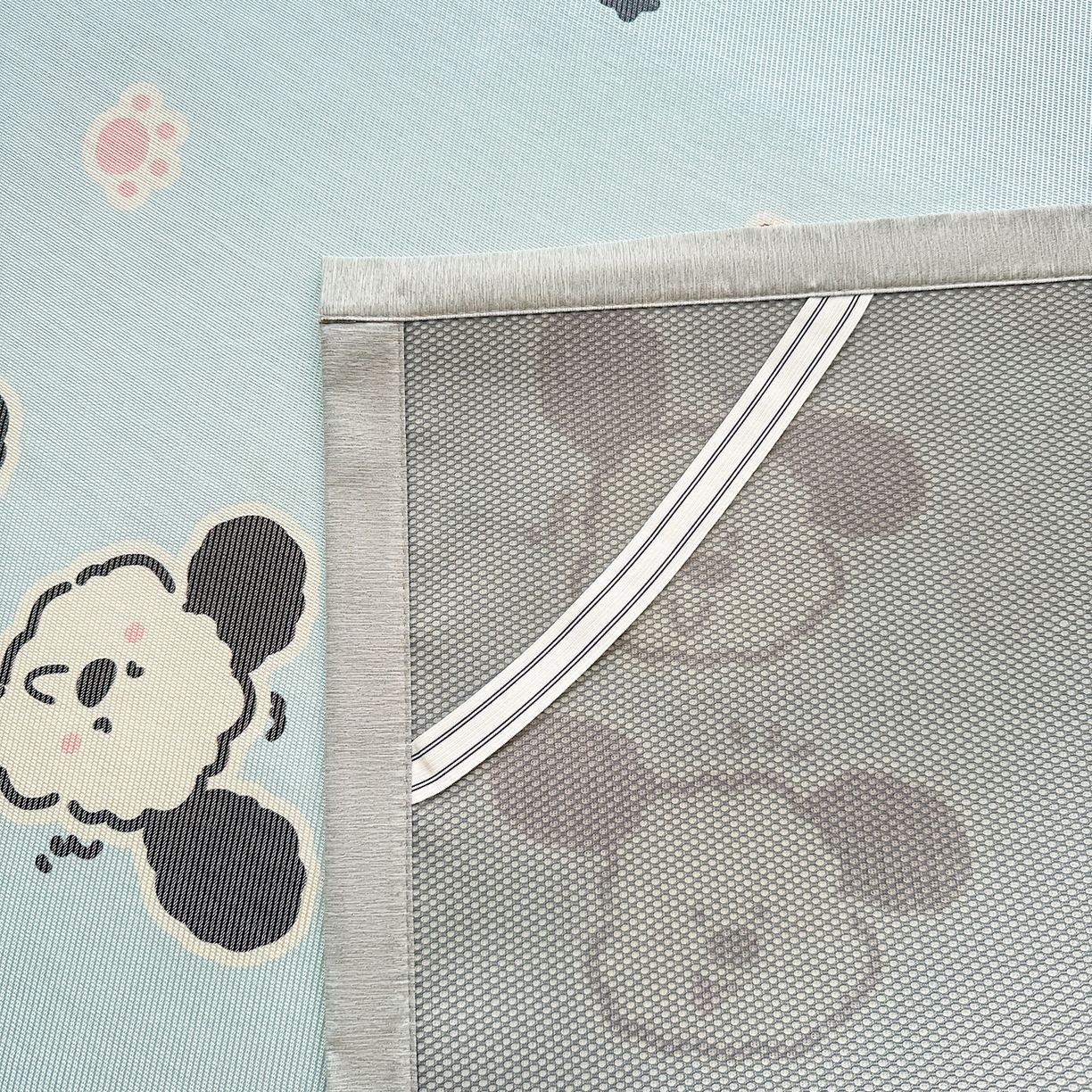 91家纺网 家纺一手货源 找家纺 懒猫家纺 2026新款250D数码印花宽边圆网冰丝凉席 星月小狗-蓝