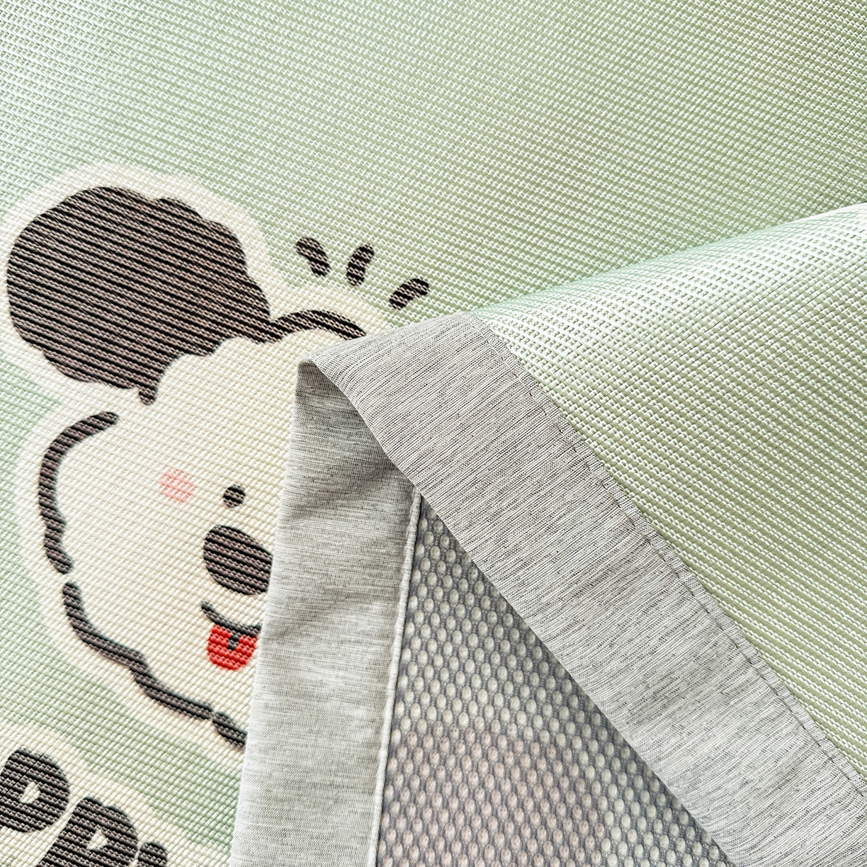 91家纺网 家纺一手货源 找家纺 懒猫家纺 2026新款250D数码印花宽边圆网冰丝凉席 星月小狗-绿