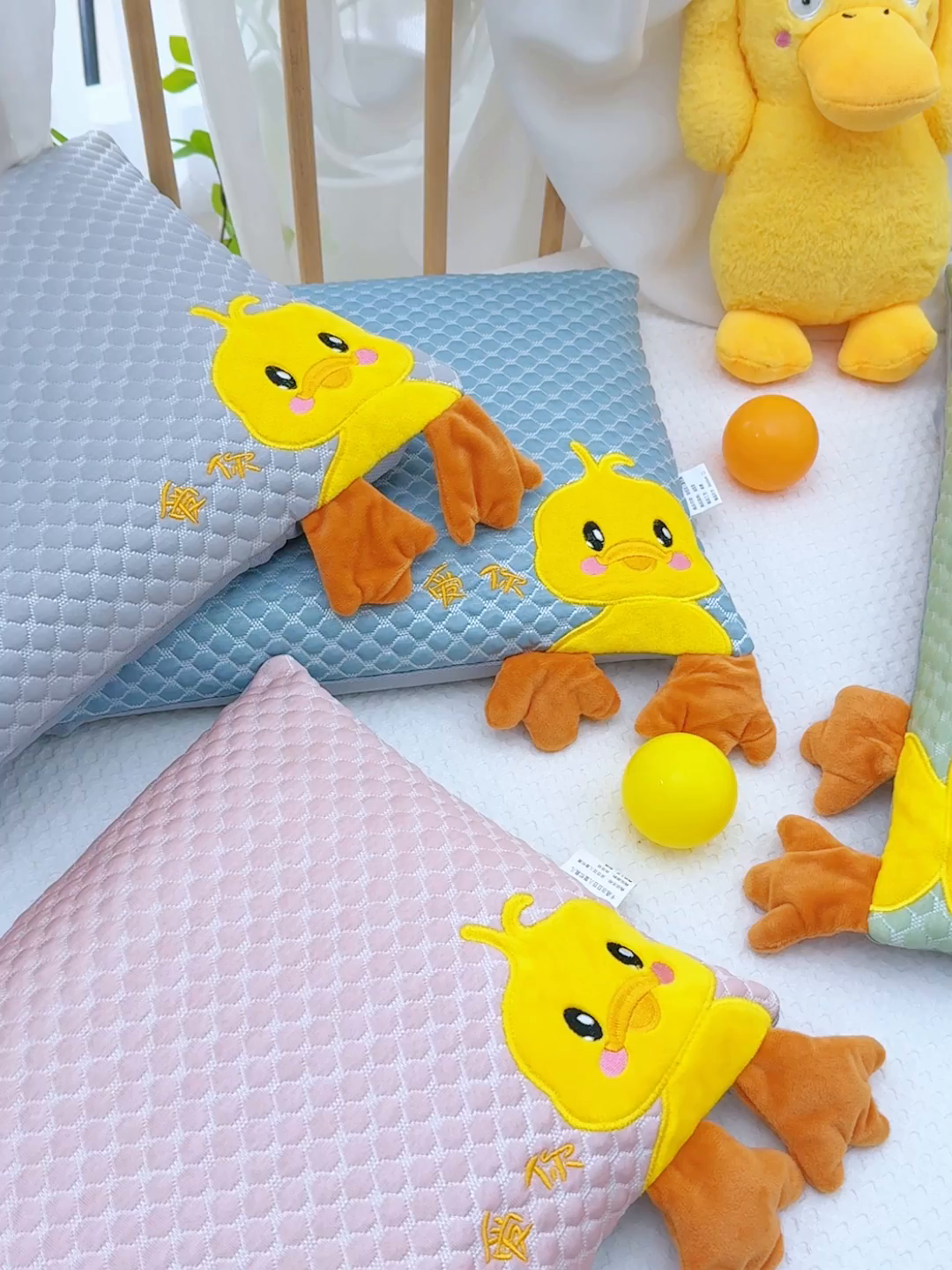 91家纺网 家纺一手货源 找家纺 （总）仁宇枕业 2026新款冰豆豆凉豆豆婴幼儿卡通黄小鸭荞麦芯棉花芯乳胶枕头枕芯