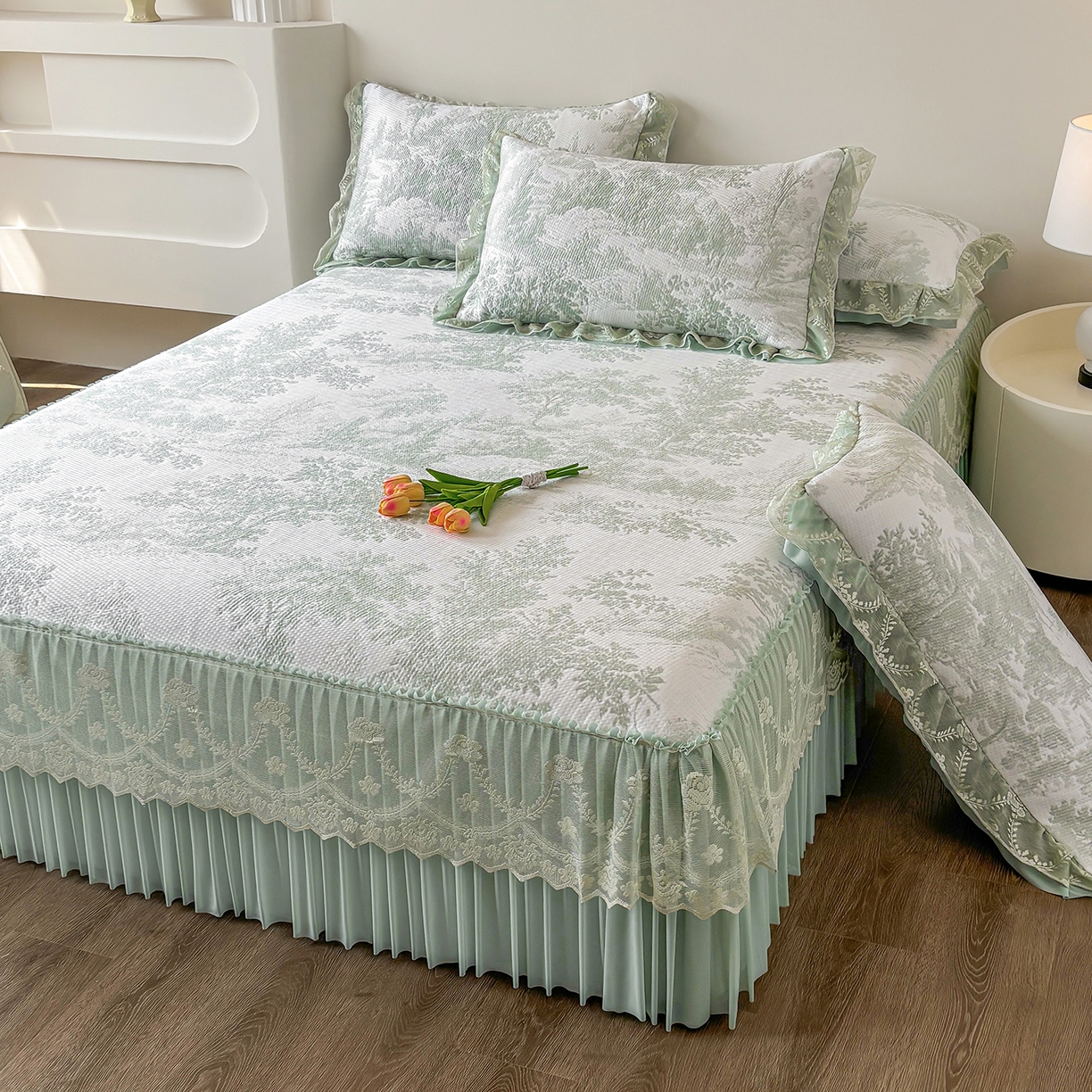 金艾草 2026春夏新款PE凉感床裙款凉席席子空调软席 清新-绿色