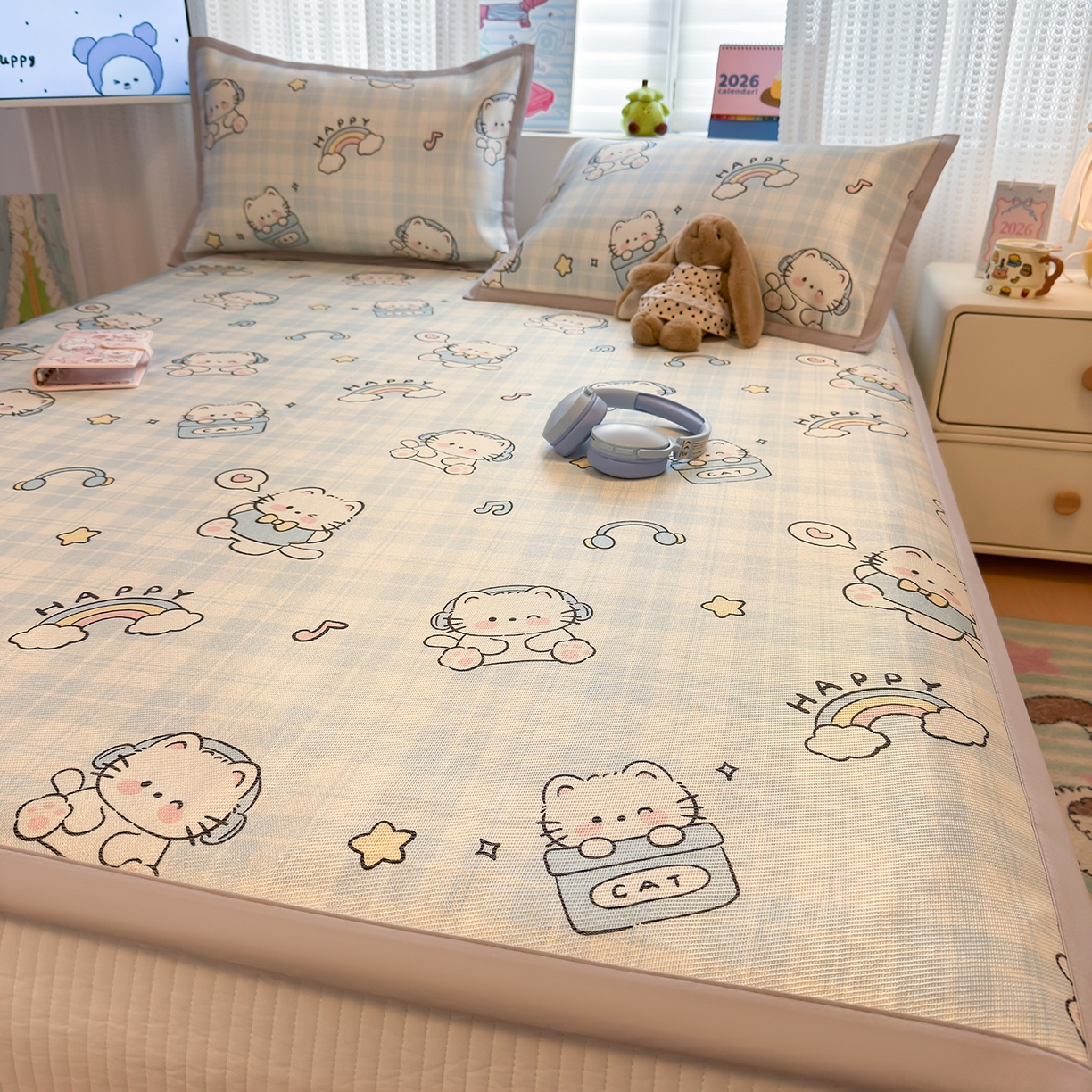 91家纺网 家纺一手货源 找家纺 （总）懒猫家纺 2026新款250D数码印花宽边圆网冰丝凉席