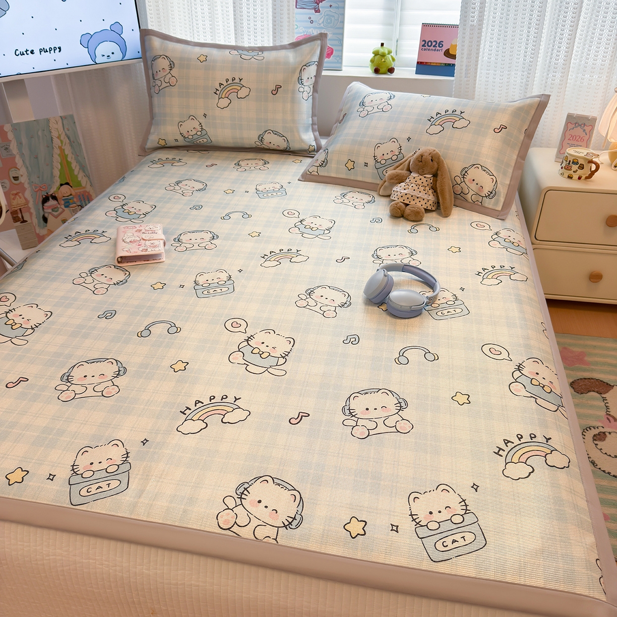 91家纺网 家纺一手货源 找家纺 （总）懒猫家纺 2026新款250D数码印花宽边圆网冰丝凉席