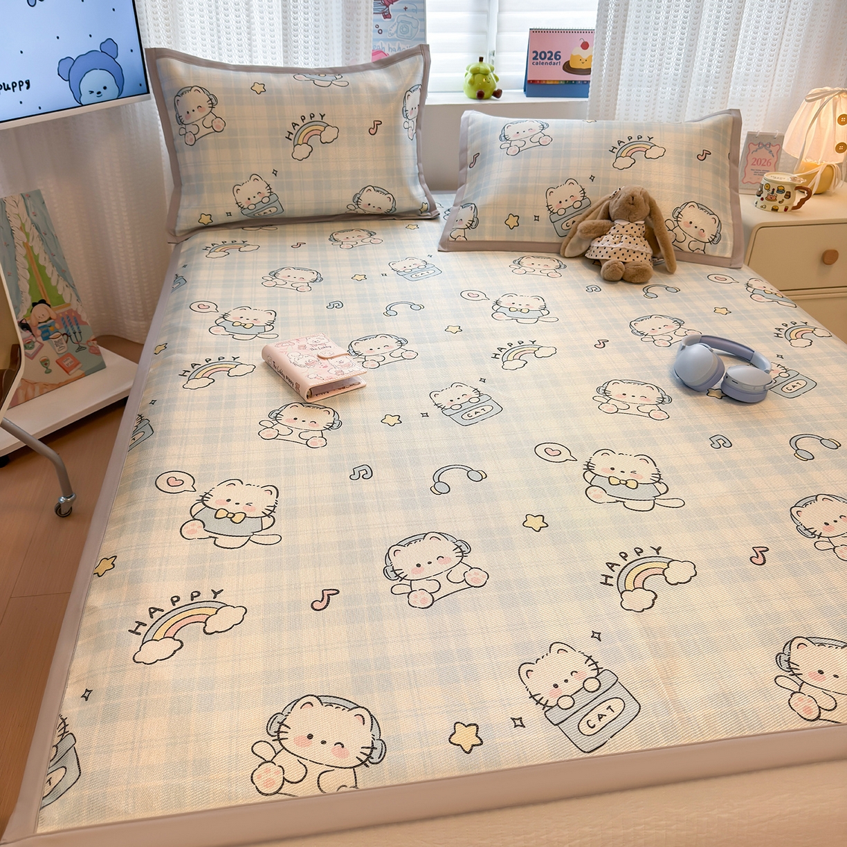 91家纺网 家纺一手货源 找家纺 （总）懒猫家纺 2026新款250D数码印花宽边圆网冰丝凉席