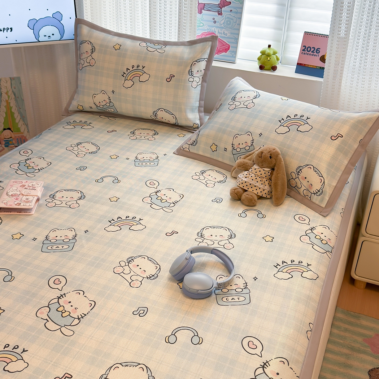 91家纺网 家纺一手货源 找家纺 （总）懒猫家纺 2026新款250D数码印花宽边圆网冰丝凉席