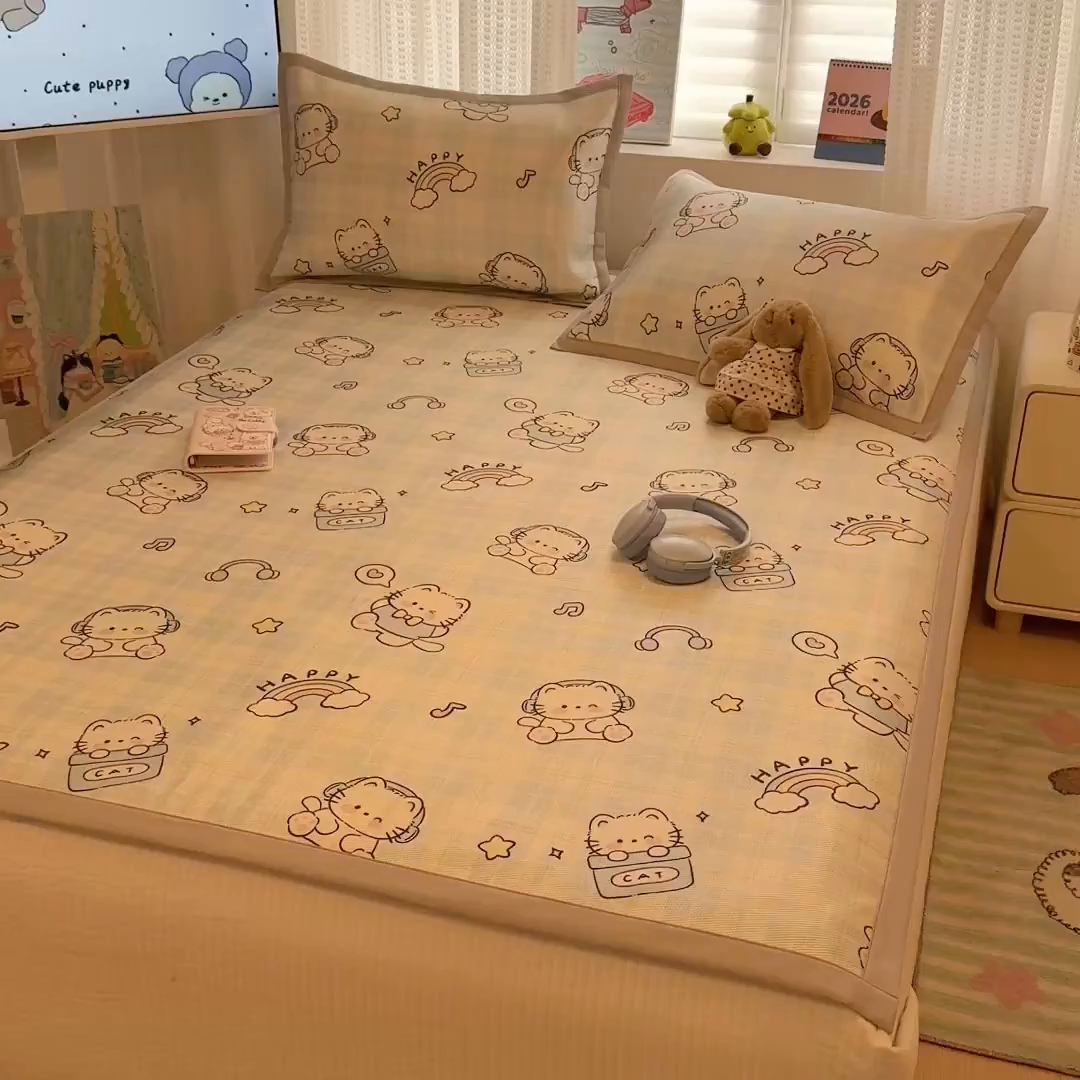 91家纺网 家纺一手货源 找家纺 （总）懒猫家纺 2026新款250D数码印花宽边圆网冰丝凉席