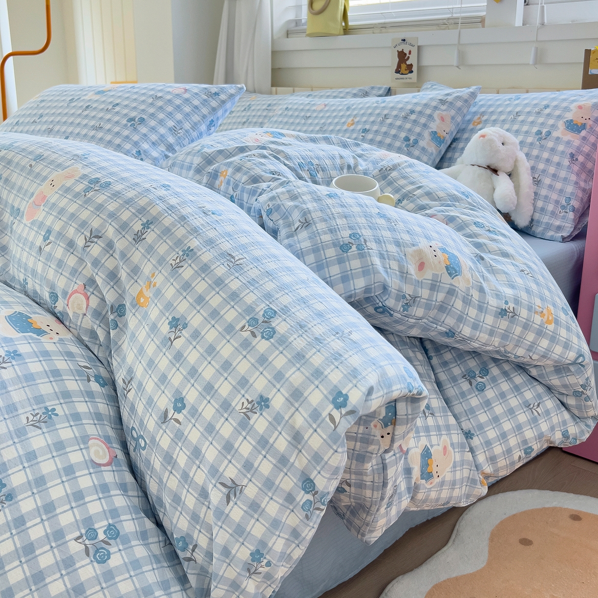 91家纺网 家纺一手货源 找家纺 （总）找底底家纺 2026新款泡泡棉小清新双层纱床裙款四件套