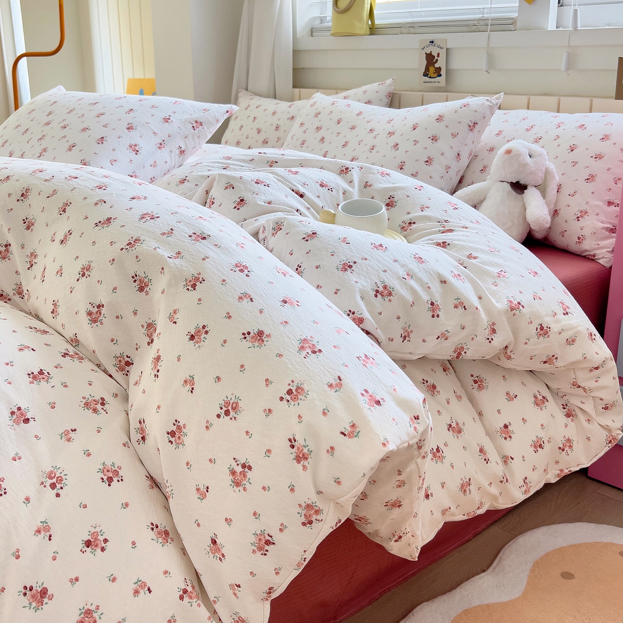 找底底家纺 2026新款泡泡棉小清新双层纱床裙款四件套 春不晚