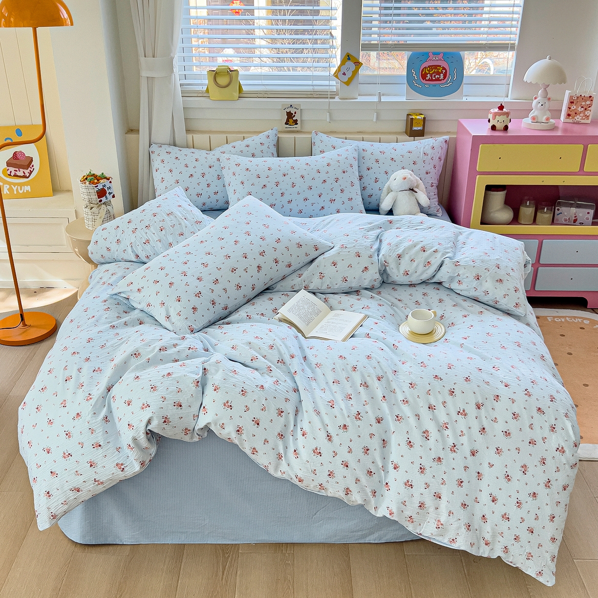 91家纺网 家纺一手货源 找家纺 找底底家纺 2026新款泡泡棉小清新双层纱床裙款四件套 兰蔻