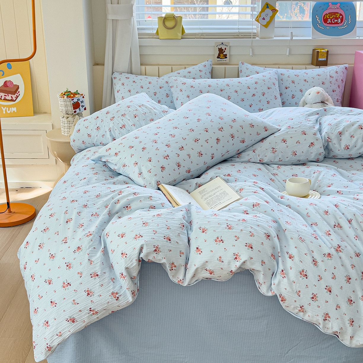 91家纺网 家纺一手货源 找家纺 找底底家纺 2026新款泡泡棉小清新双层纱床裙款四件套 兰蔻