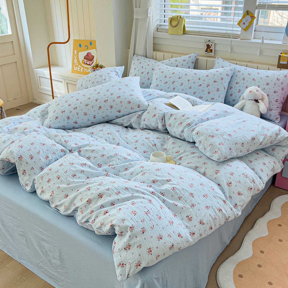 91家纺网 家纺一手货源 找家纺 找底底家纺 2026新款泡泡棉小清新双层纱床裙款四件套 兰蔻