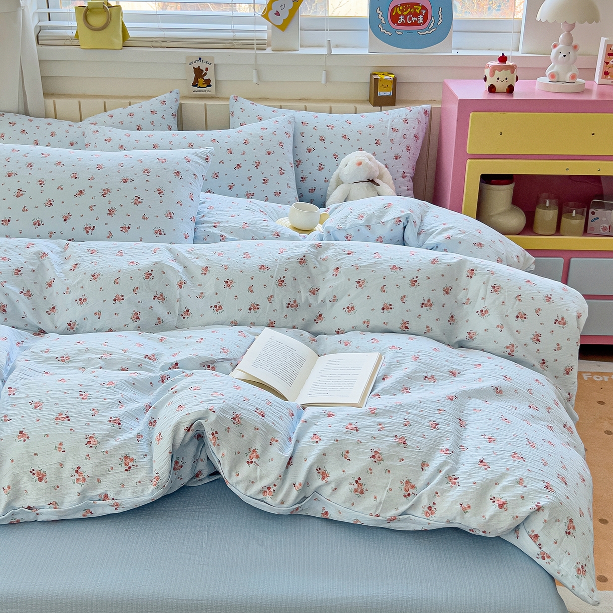 91家纺网 家纺一手货源 找家纺 找底底家纺 2026新款泡泡棉小清新双层纱床裙款四件套 兰蔻