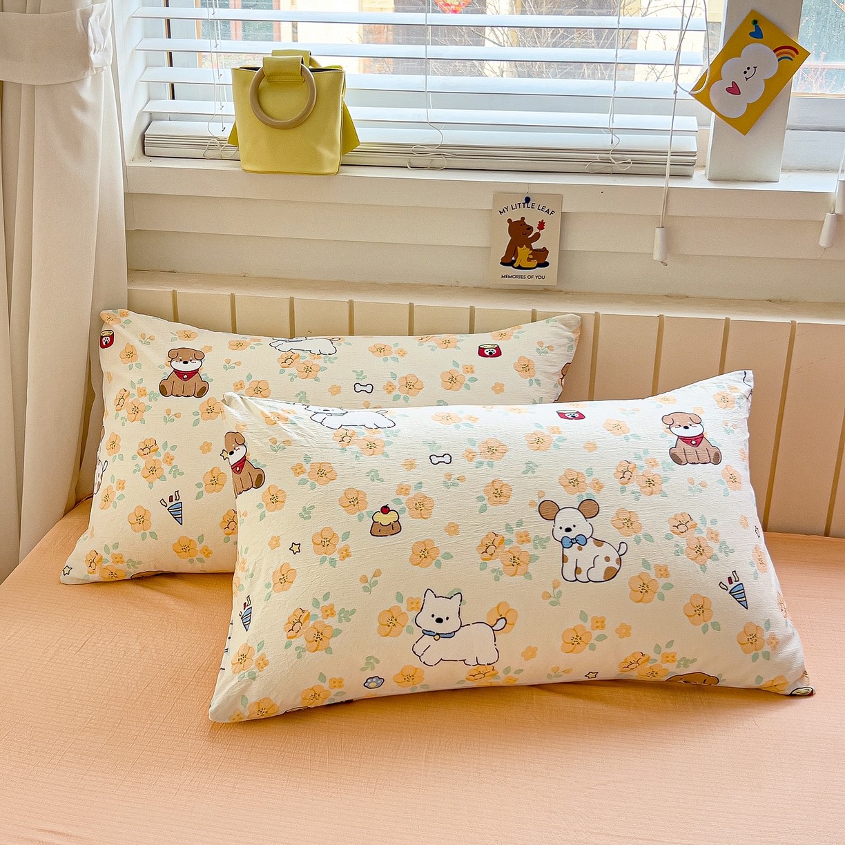 91家纺网 家纺一手货源 找家纺 找底底家纺 2026新款泡泡棉小清新双层纱床裙款四件套 萌宠拾光