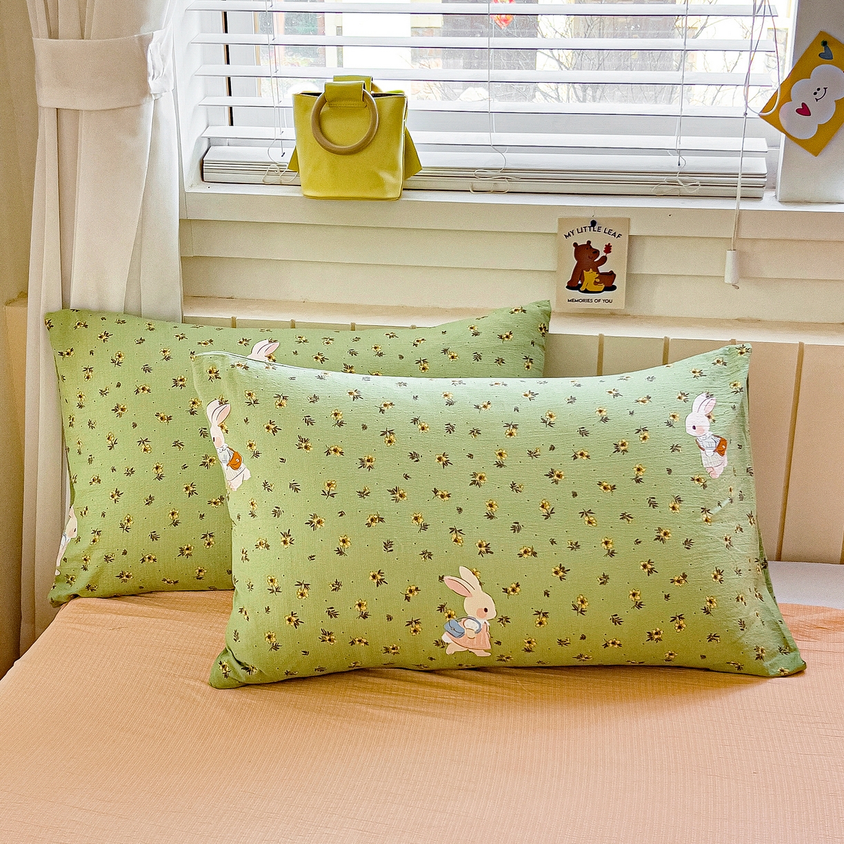 91家纺网 家纺一手货源 找家纺 找底底家纺 2026新款泡泡棉小清新双层纱床裙款四件套 青橘兔