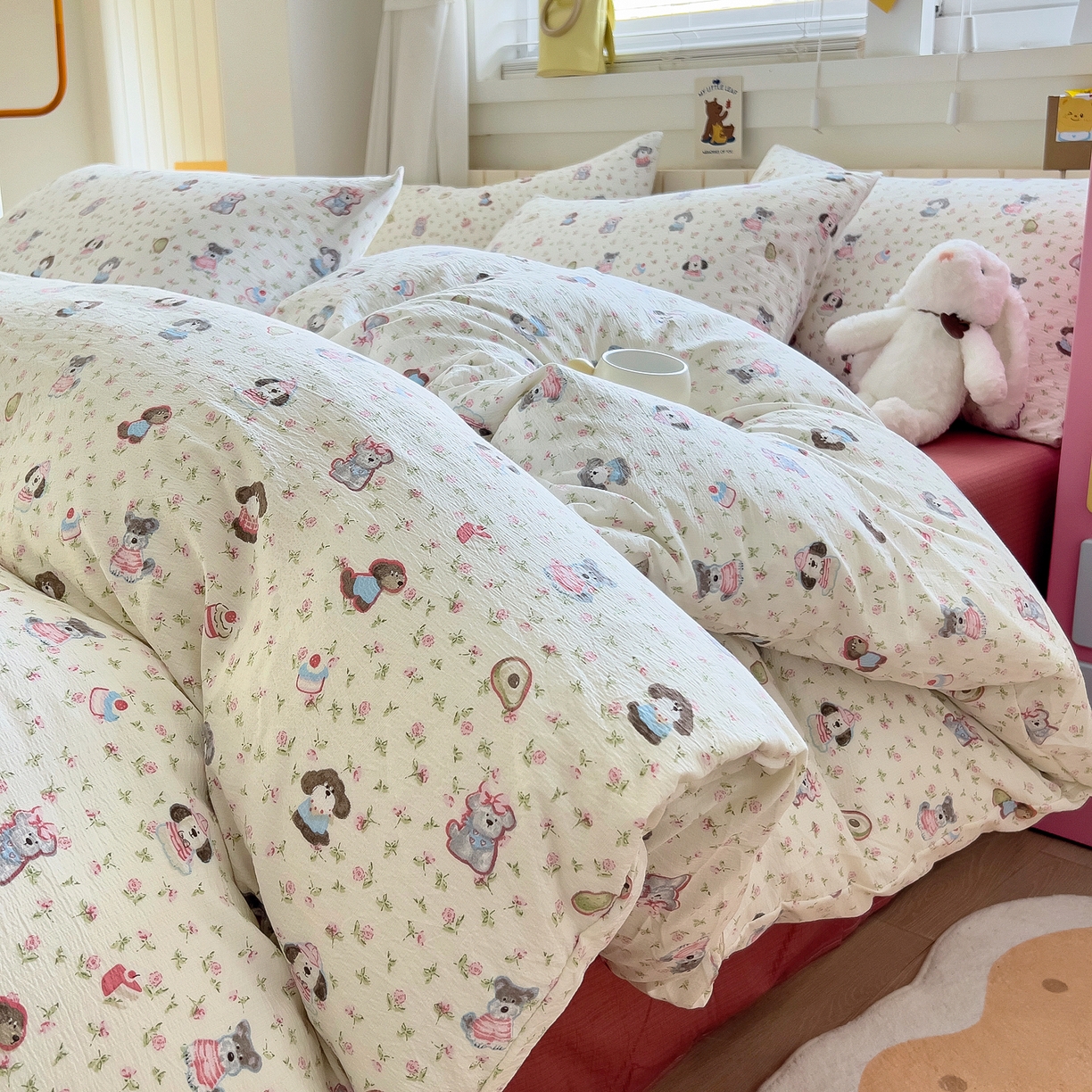 找底底家纺 2026新款泡泡棉小清新双层纱床裙款四件套 西高地