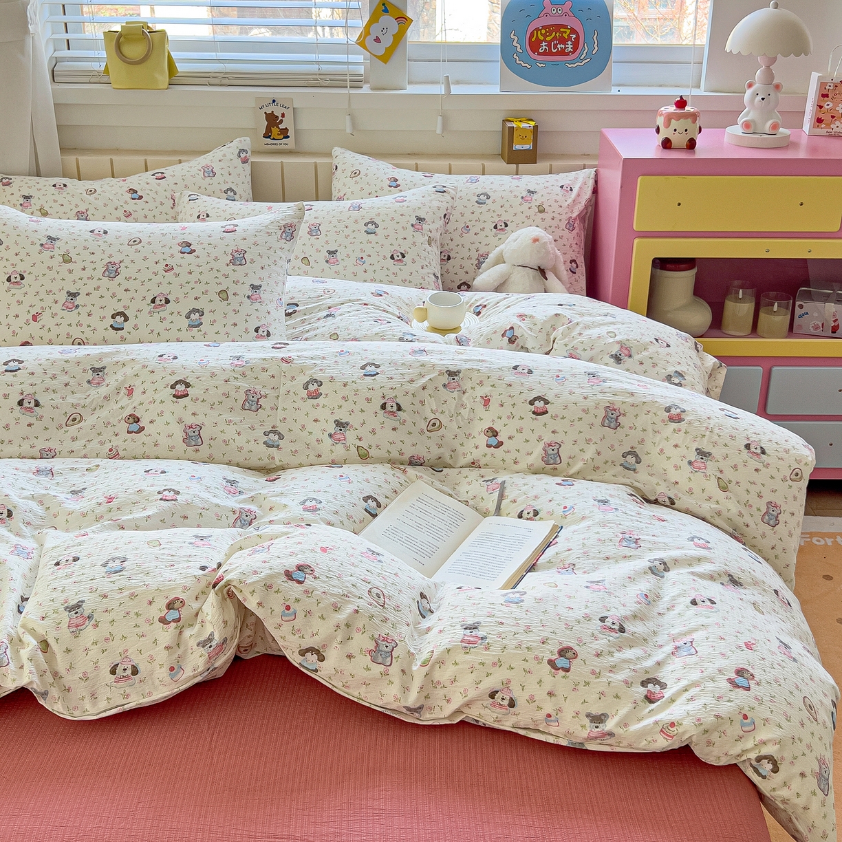 91家纺网 家纺一手货源 找家纺 找底底家纺 2026新款泡泡棉小清新双层纱床裙款四件套 西高地