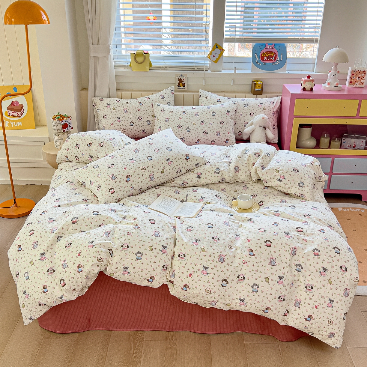 91家纺网 家纺一手货源 找家纺 找底底家纺 2026新款泡泡棉小清新双层纱床裙款四件套 西高地