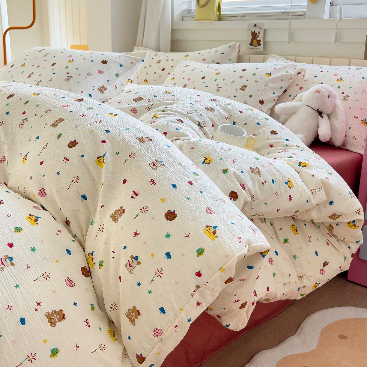 找底底家纺 2026新款泡泡棉小清新双层纱床裙款四件套 小确幸