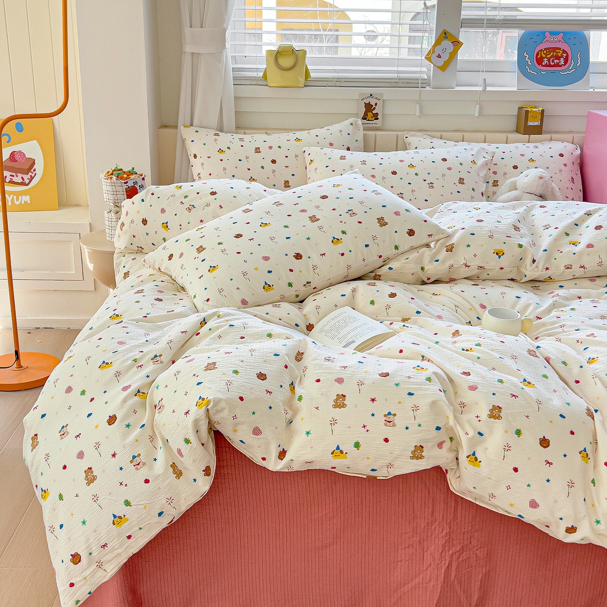 91家纺网 家纺一手货源 找家纺 找底底家纺 2026新款泡泡棉小清新双层纱床裙款四件套 小确幸