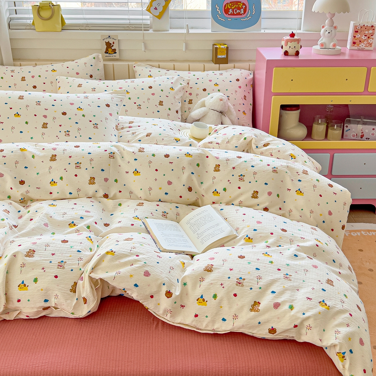 91家纺网 家纺一手货源 找家纺 找底底家纺 2026新款泡泡棉小清新双层纱床裙款四件套 小确幸