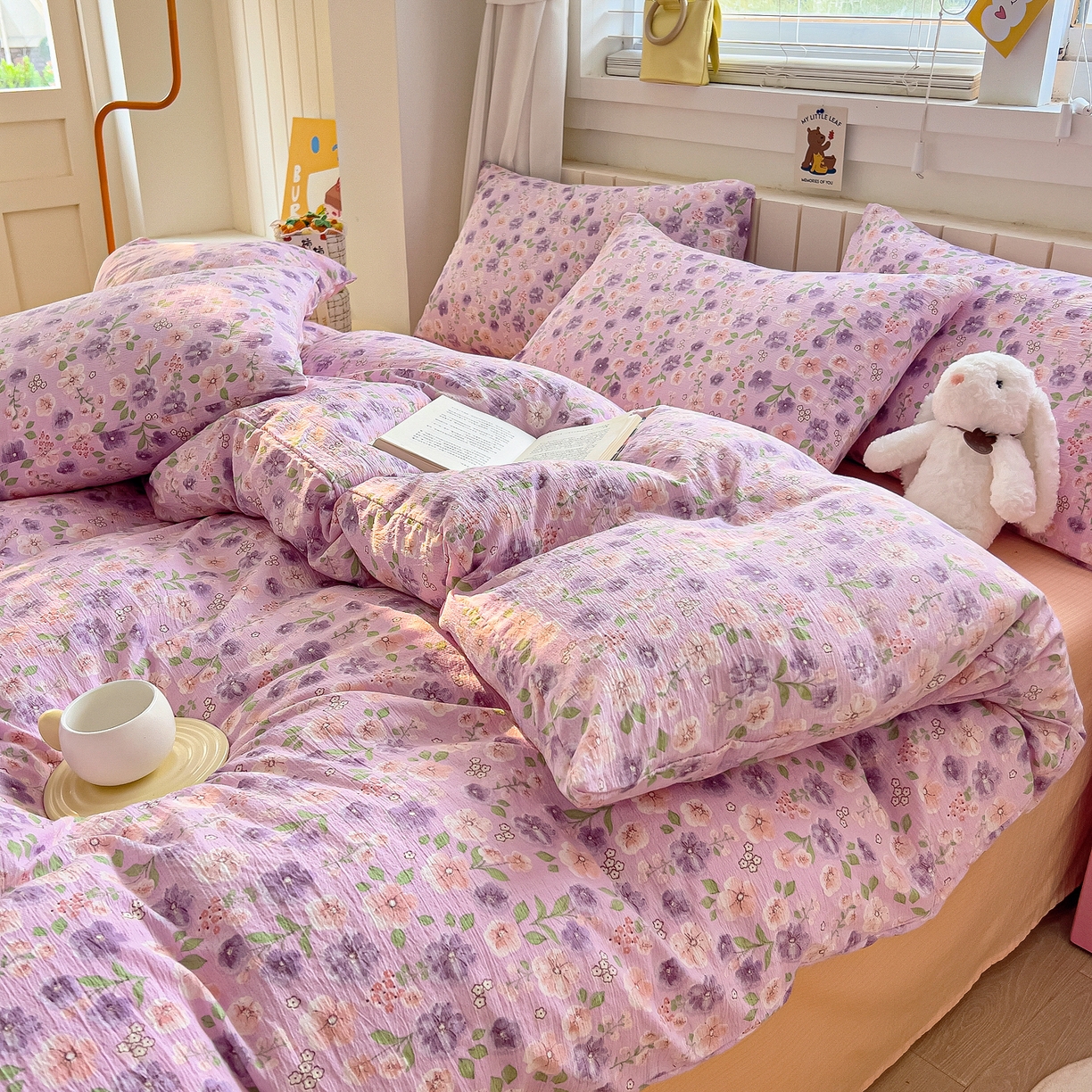 91家纺网 家纺一手货源 找家纺 找底底家纺 2026新款泡泡棉小清新双层纱床裙款四件套 小若欢