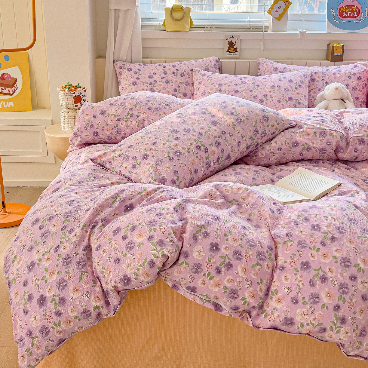 91家纺网 家纺一手货源 找家纺 找底底家纺 2026新款泡泡棉小清新双层纱床裙款四件套 小若欢