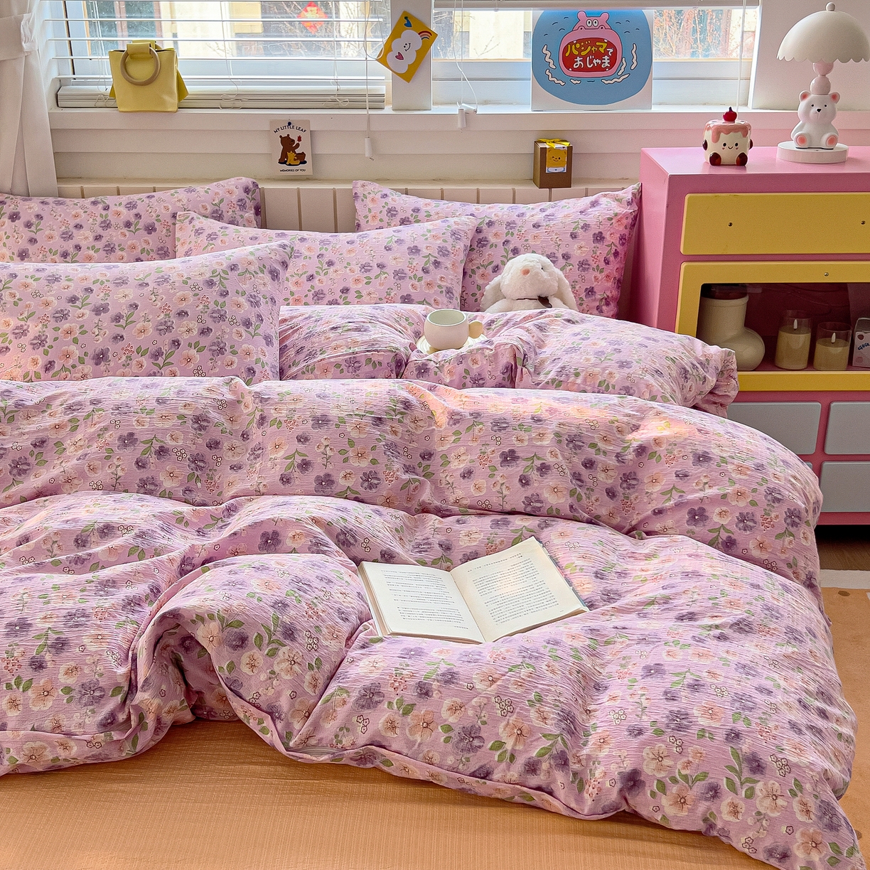 91家纺网 家纺一手货源 找家纺 找底底家纺 2026新款泡泡棉小清新双层纱床裙款四件套 小若欢