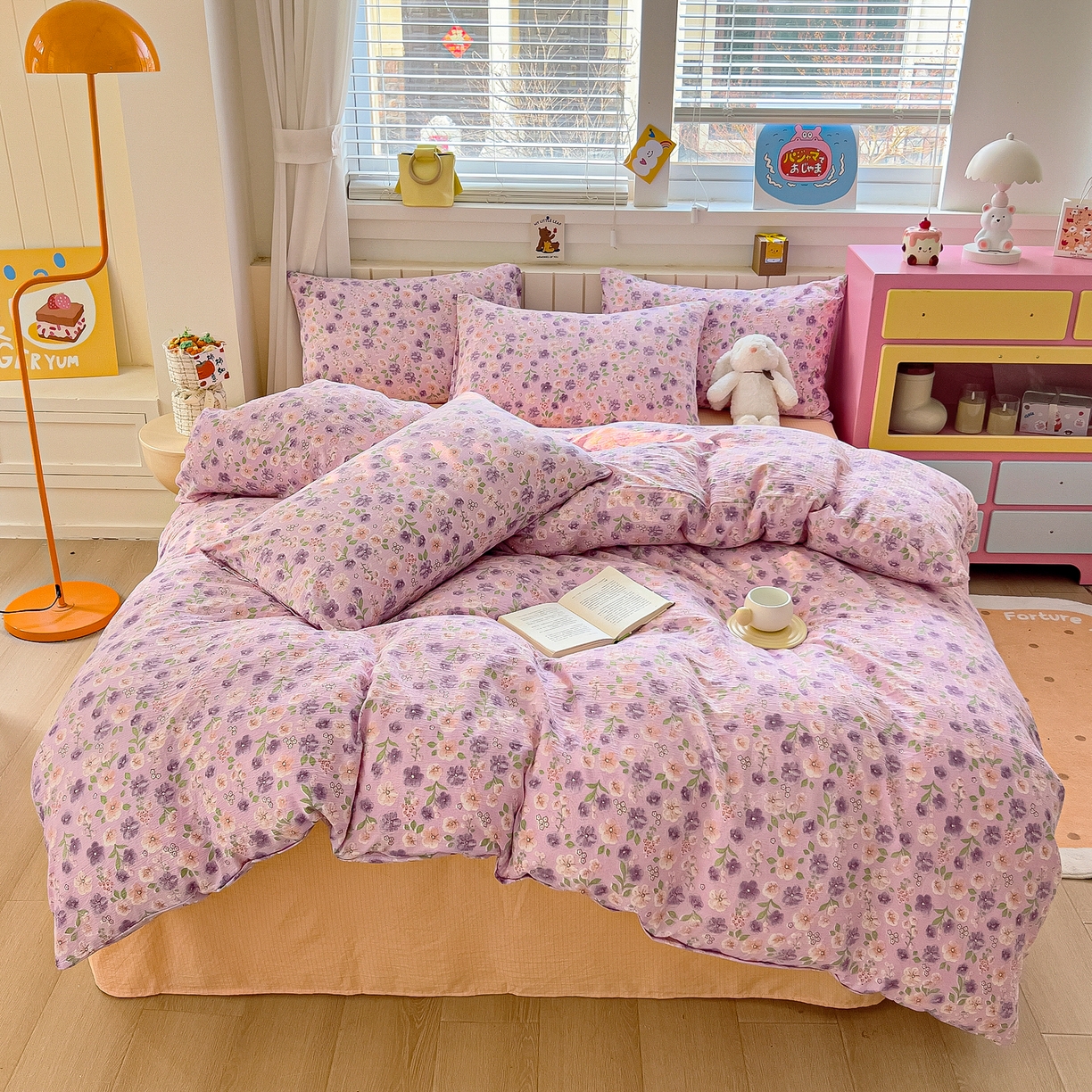 91家纺网 家纺一手货源 找家纺 找底底家纺 2026新款泡泡棉小清新双层纱床裙款四件套 小若欢