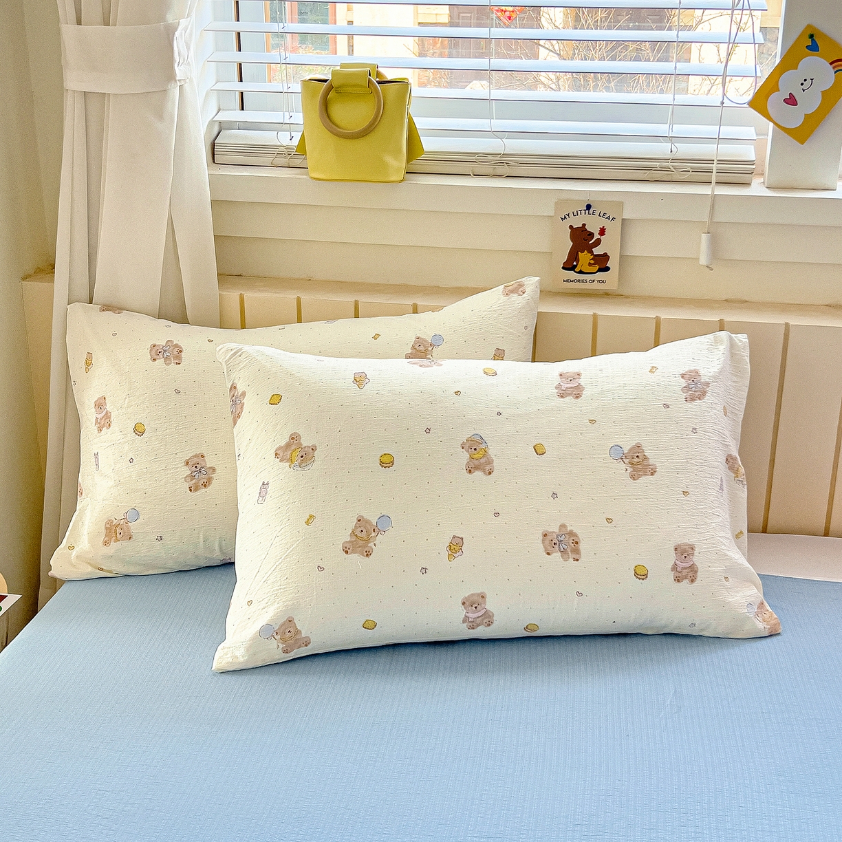 91家纺网 家纺一手货源 找家纺 找底底家纺 2026新款泡泡棉小清新双层纱床裙款四件套 熊仔