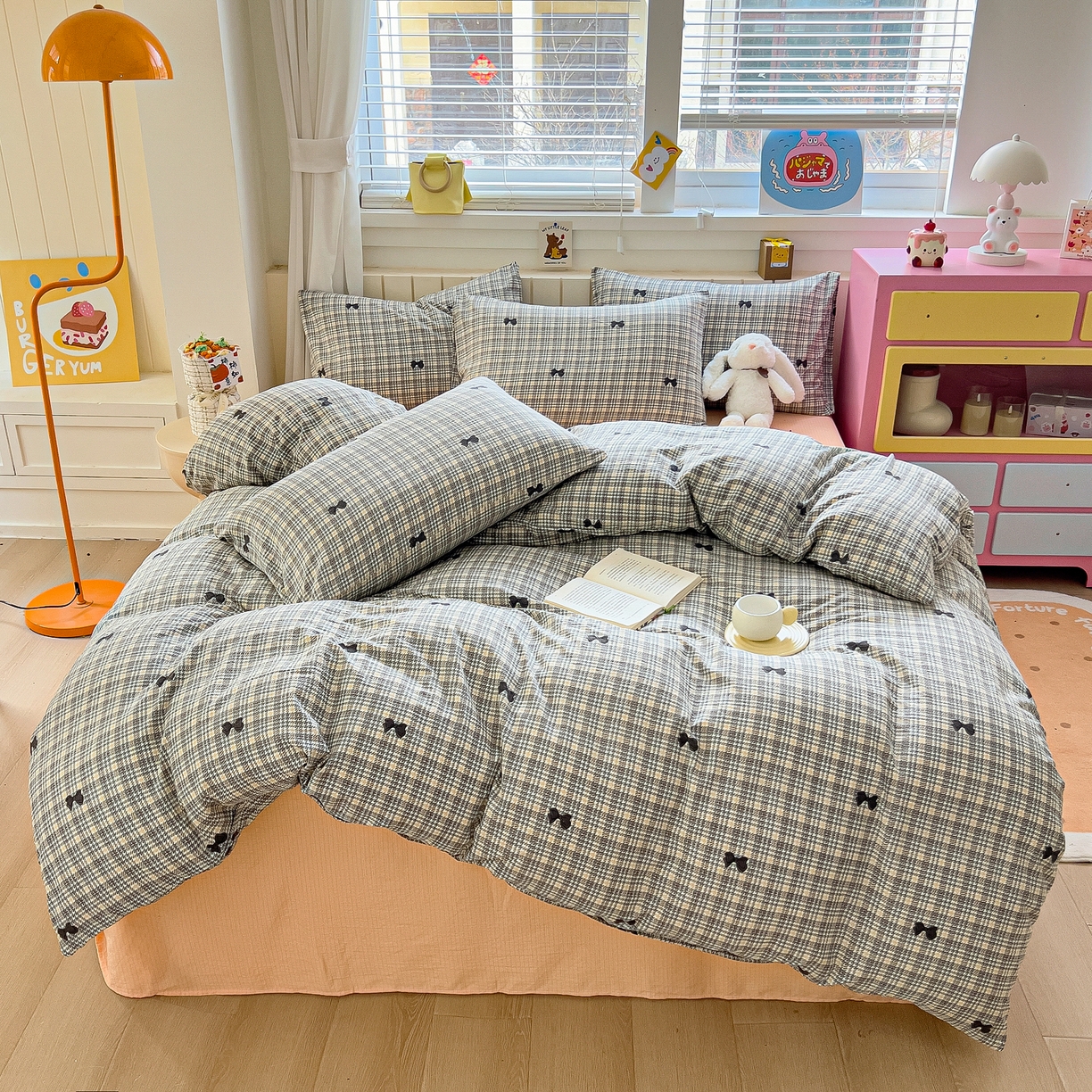 91家纺网 家纺一手货源 找家纺 找底底家纺 2026新款泡泡棉小清新双层纱床裙款四件套 遇见-格桔