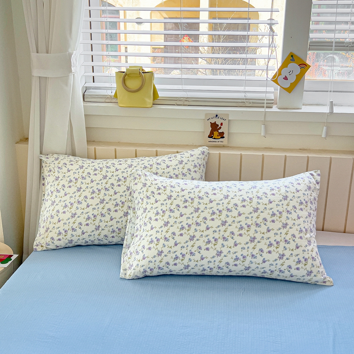 91家纺网 家纺一手货源 找家纺 找底底家纺 2026新款泡泡棉小清新双层纱床裙款四件套 紫蕊奶芙