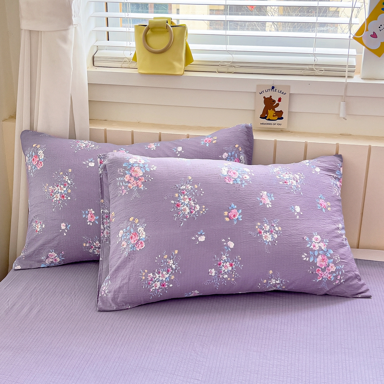 91家纺网 家纺一手货源 找家纺 找底底家纺 2026新款泡泡棉小清新双层纱床裙款四件套 紫苏