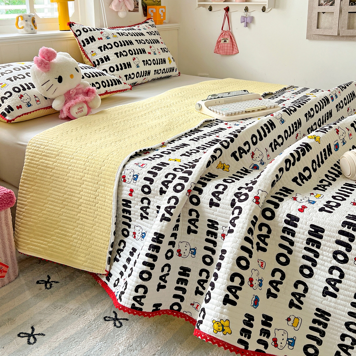 91家纺网 家纺一手货源 找家纺 （总）恒尚居 2026新款A类泡芙纱床盖四套件泡芙棉双层纱小花边床垫床褥