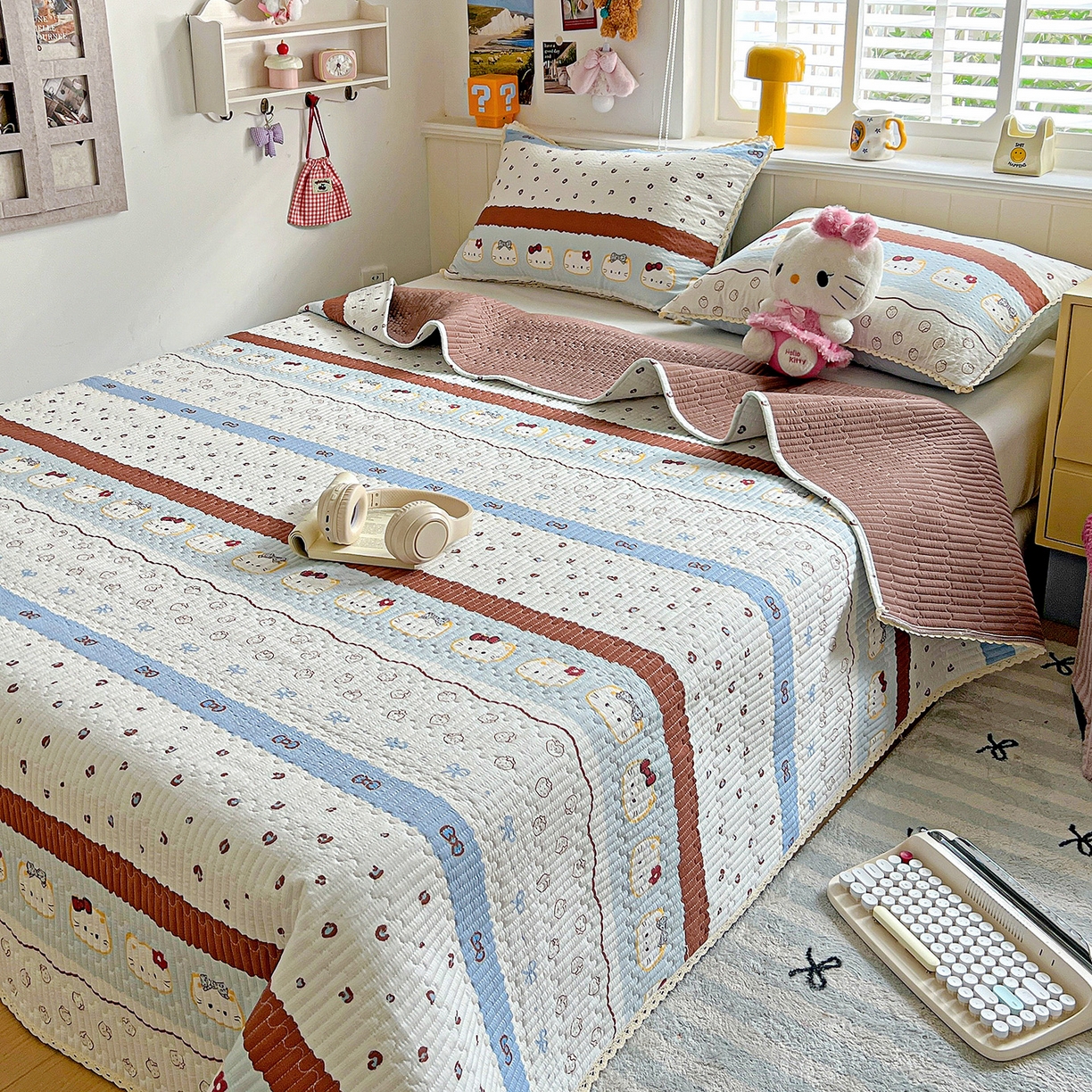 91家纺网 家纺一手货源 找家纺 恒尚居 2026新款A类泡芙纱床盖四套件泡芙棉双层纱小花边床垫床褥 波点奶芙小花边