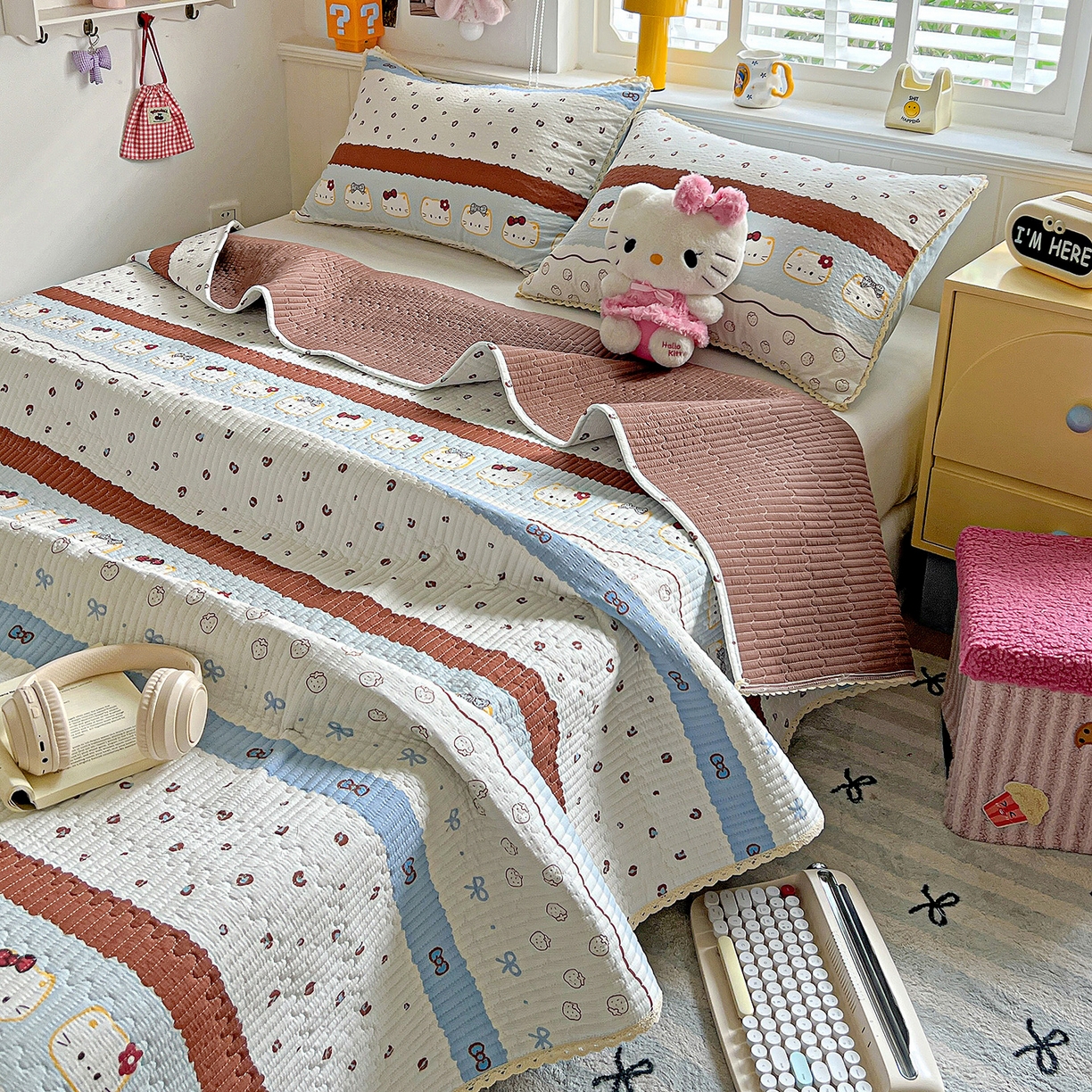 91家纺网 家纺一手货源 找家纺 恒尚居 2026新款A类泡芙纱床盖四套件泡芙棉双层纱小花边床垫床褥 波点奶芙小花边